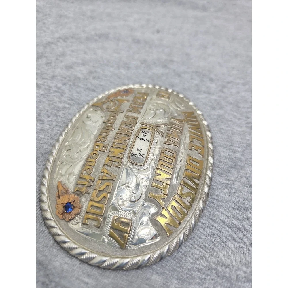 Vintage 1997 Red Bluff Buckle Co Novice Penning Rodeo Ruby Stone Belt Buckle